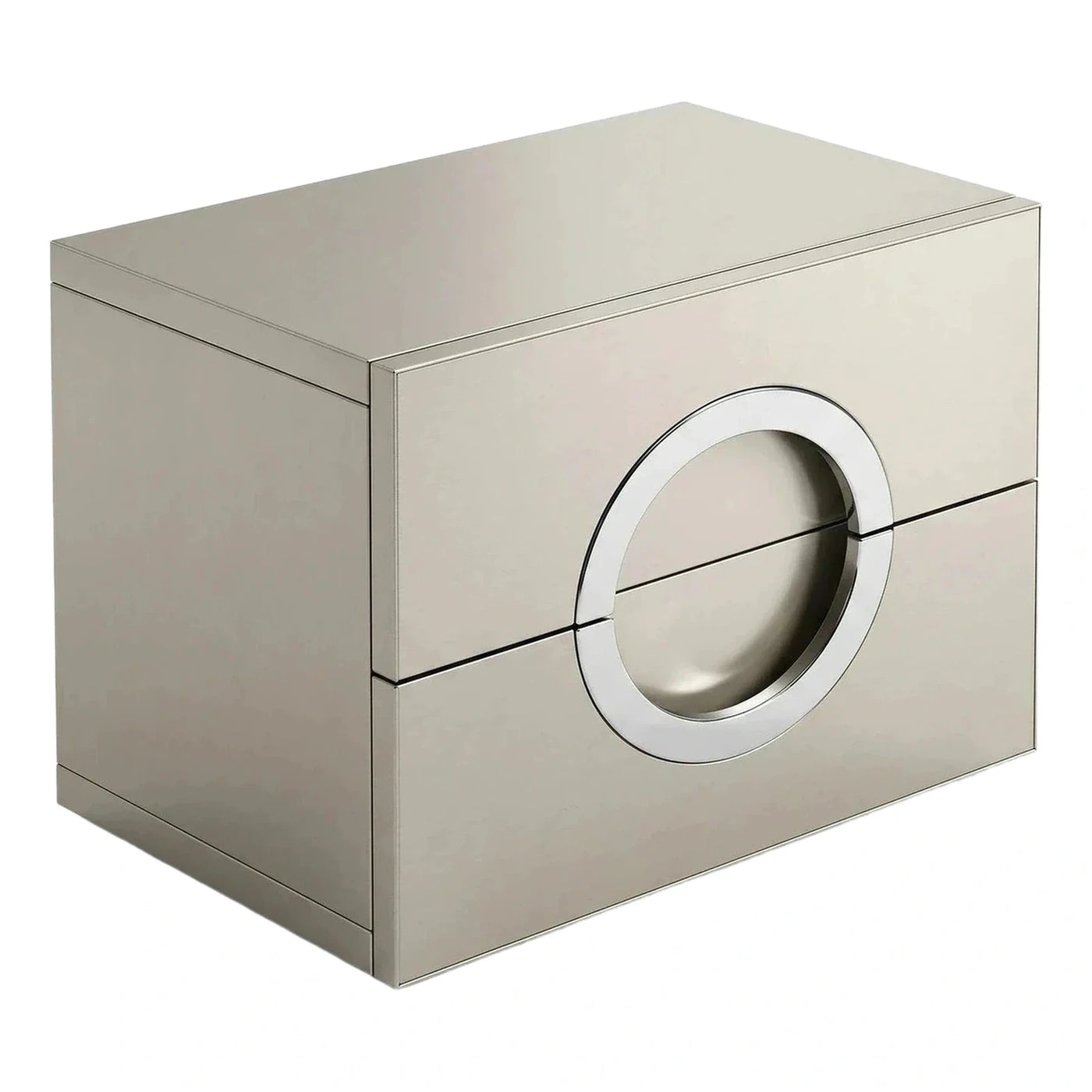 Modern Metallic Nightstand with Circular Cutout Handle