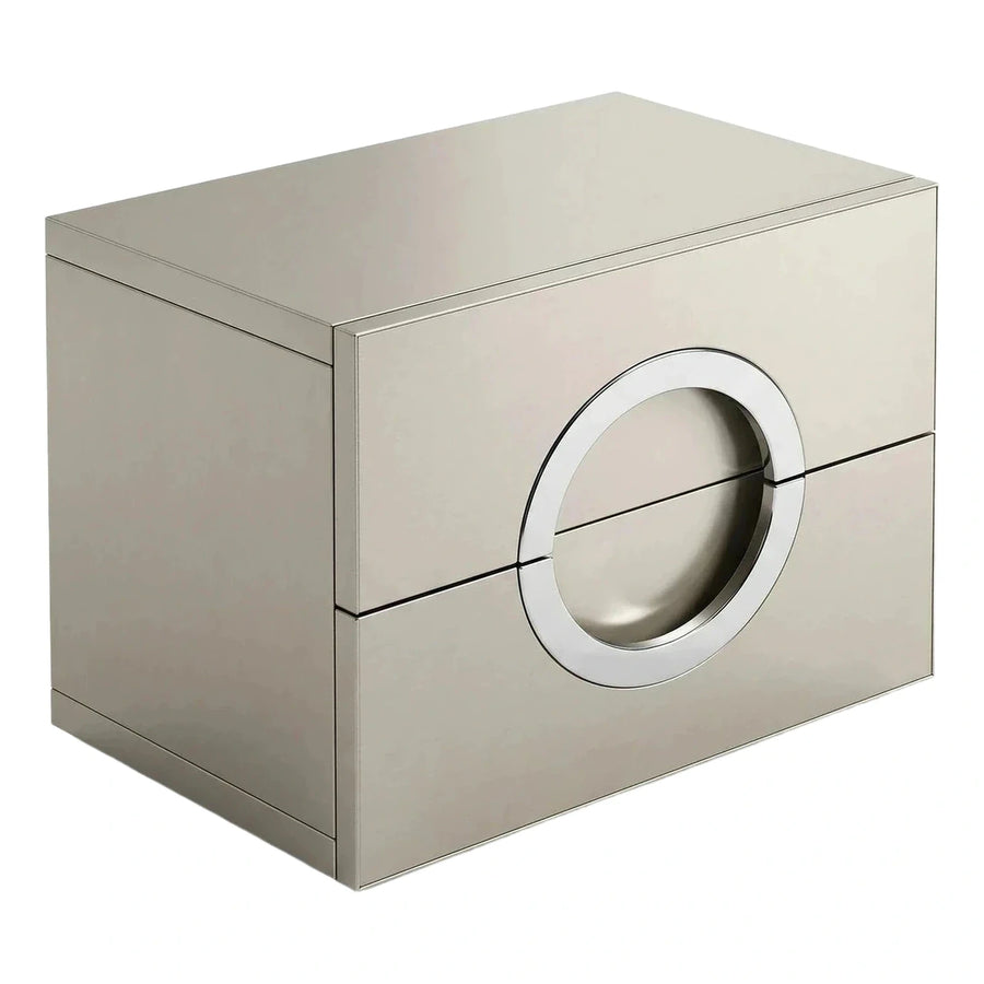 Modern Metallic Nightstand with Circular Cutout Handle