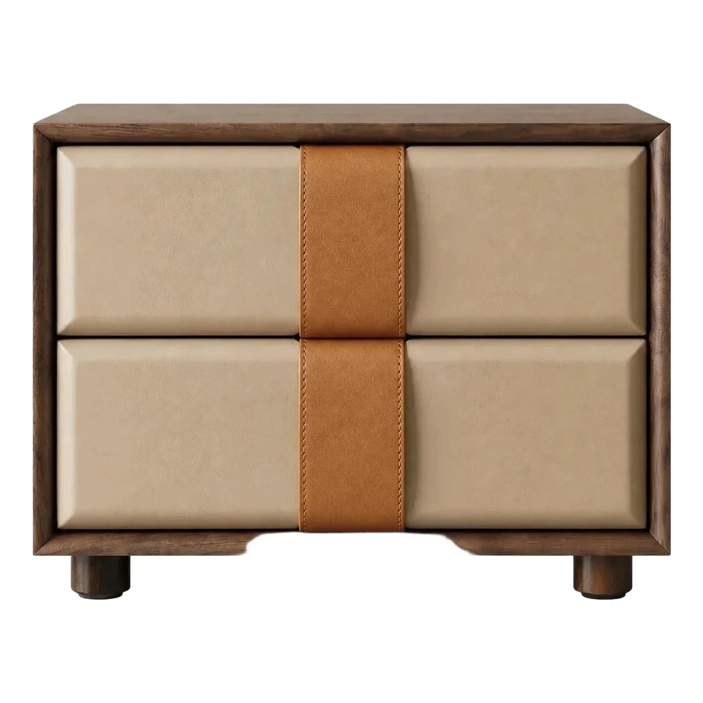 Modern Leather Front Nightstand with Wood Frame