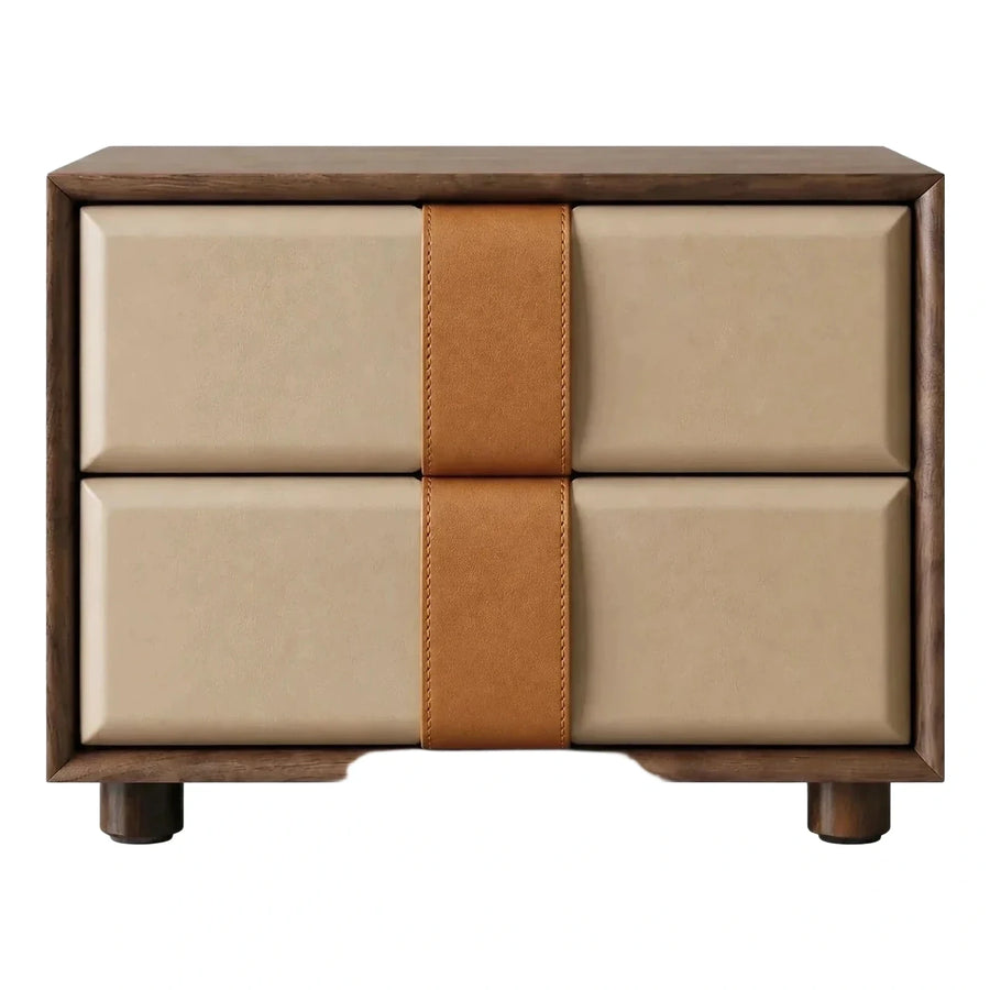 Modern Leather Front Nightstand with Wood Frame