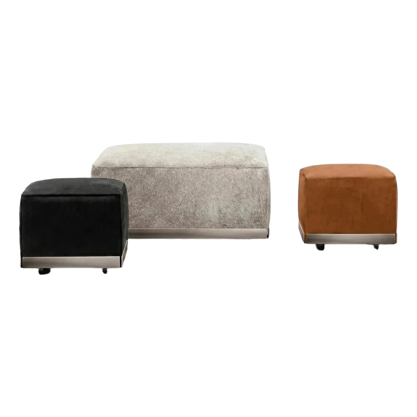 Modern Rectangular Upholstered Ottoman with Metal Base