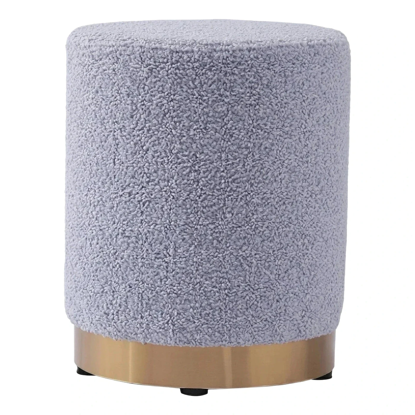Light Grey Boucle Cylinder Ottoman with Gold Base