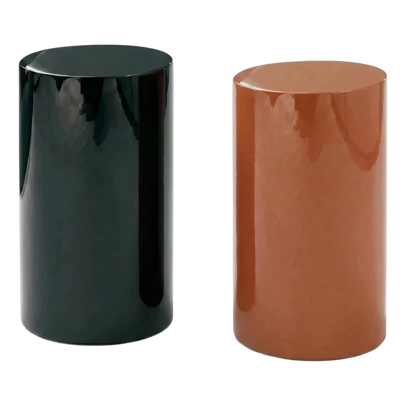 Modern High Gloss Cylindrical Stool in Black and Terracotta