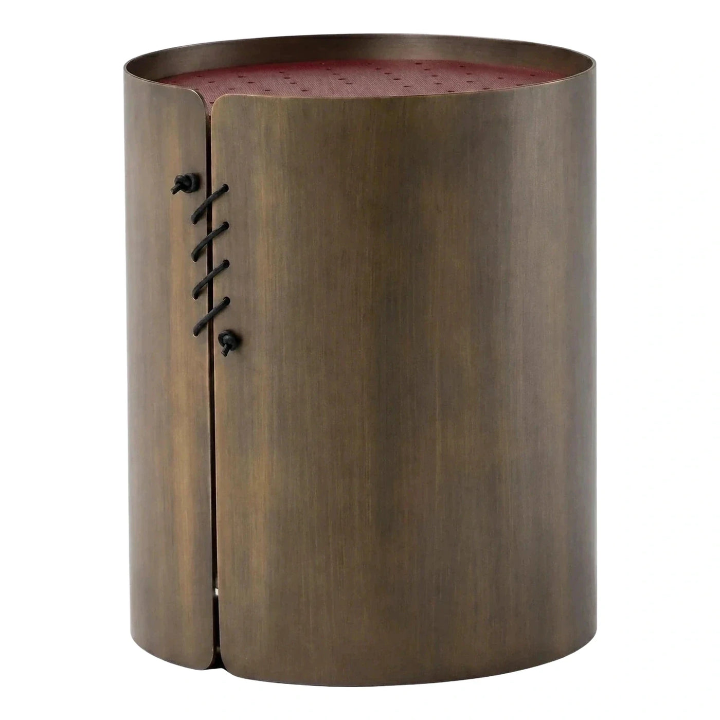 Brushed Bronze Drum Stool with Corset Lacing Detail
