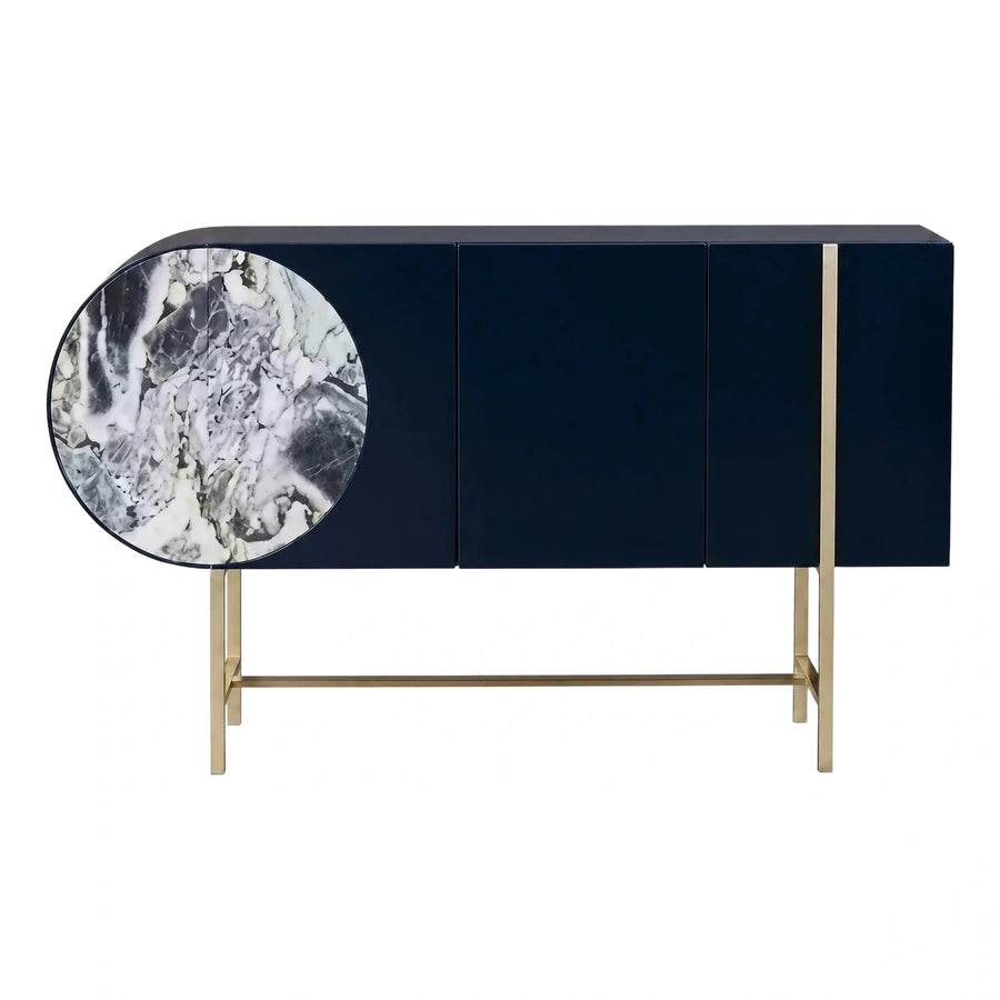 Modern Navy Blue Sideboard with Marble Circle