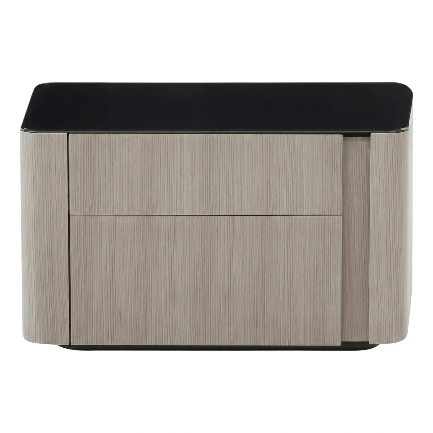 Modern Light Wood Sideboard with Glossy Black Top