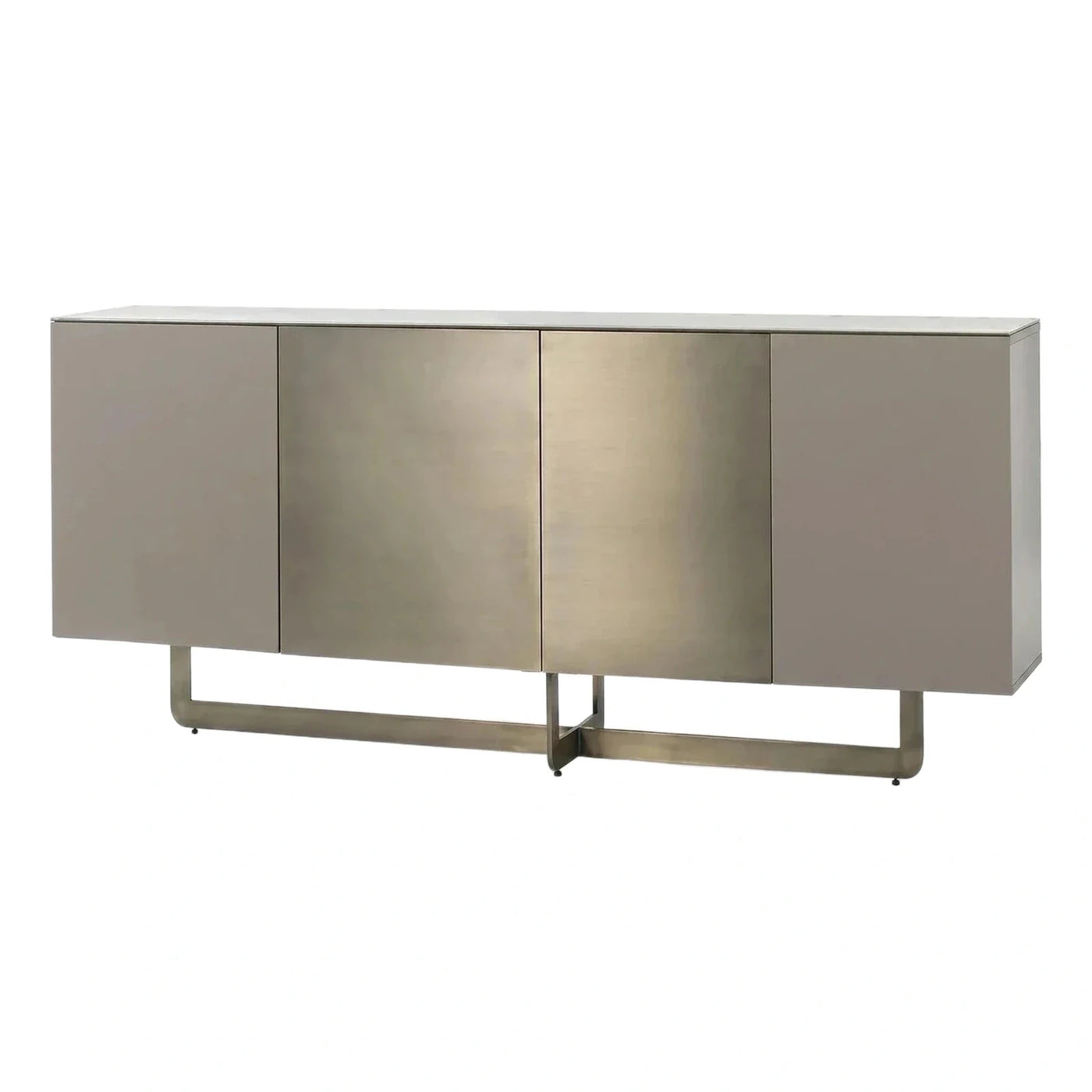 Modern Grey and Brushed Metal Four-Door Sideboard