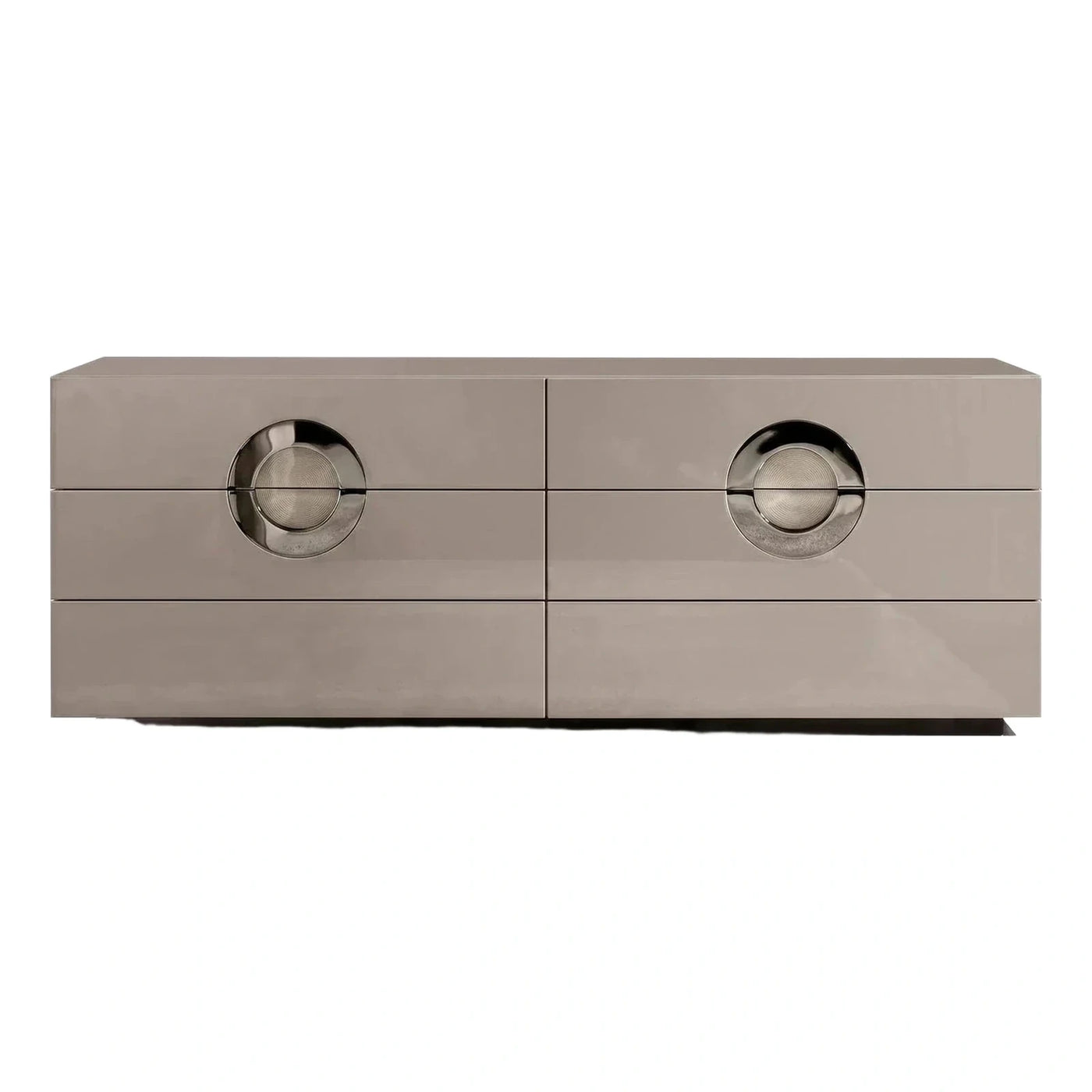 Modern Glossy Grey Sideboard with Circular Metal Handles