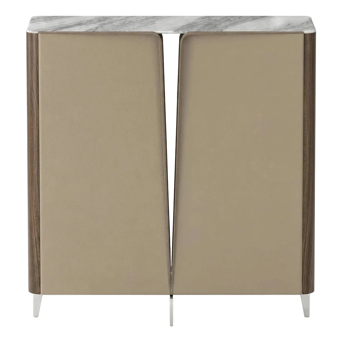 Modern Beige Leather Sideboard with Marble Top