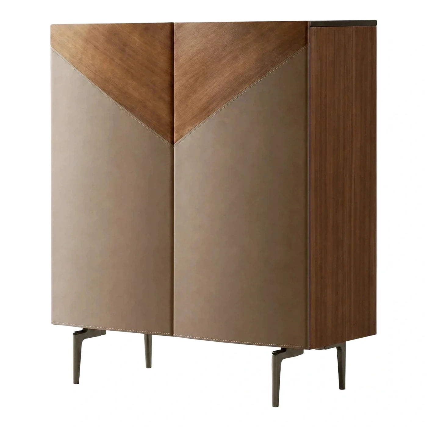 Modern Wood and Leather Two-Door Sideboard