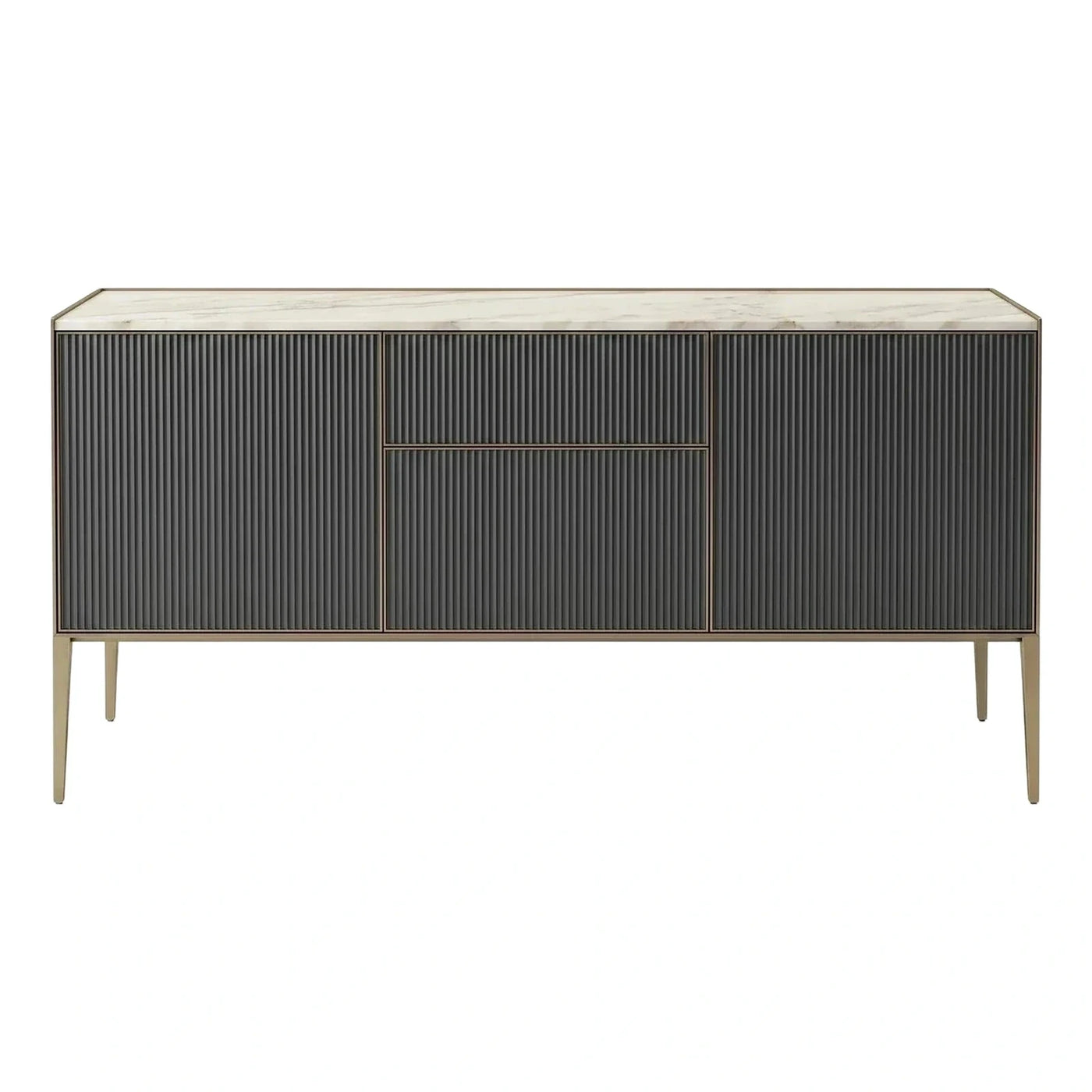 Modern Grey Fluted Sideboard with Marble Top