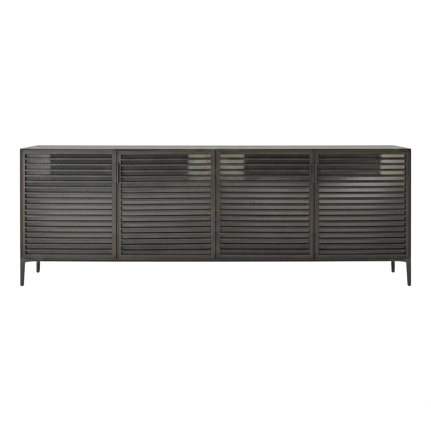 Modern Black Metal Sideboard with Louvered Doors