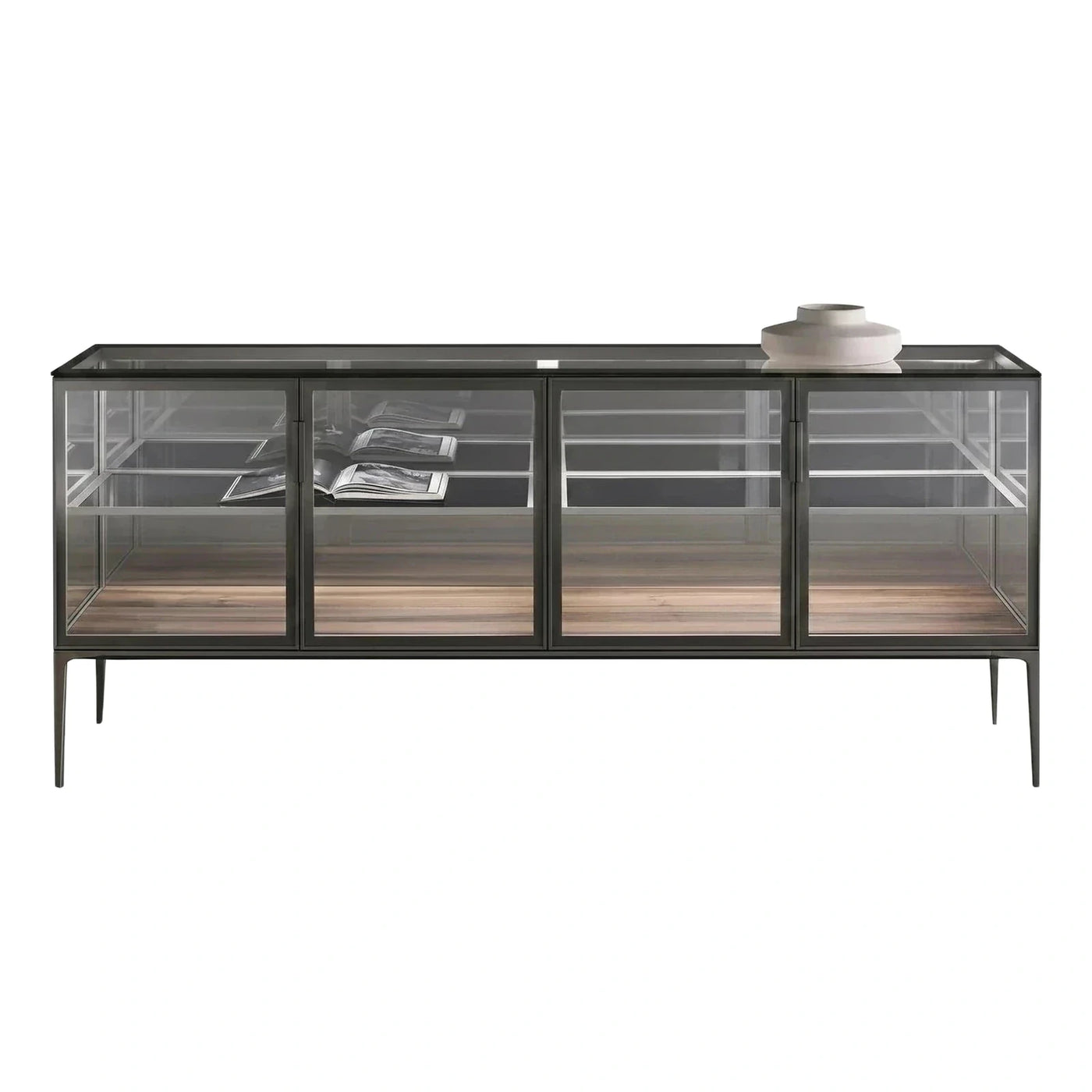 Modern Dark Metal Frame Glass Sideboard