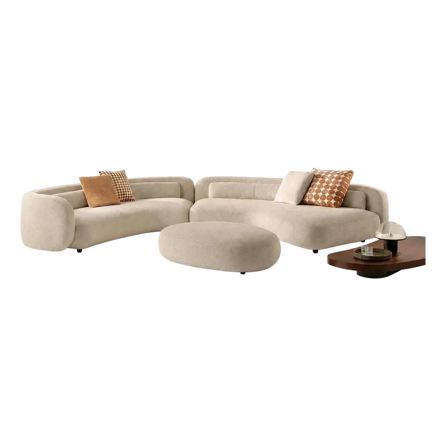 Modern Cream Curved Sectional Sofa with Ottoman