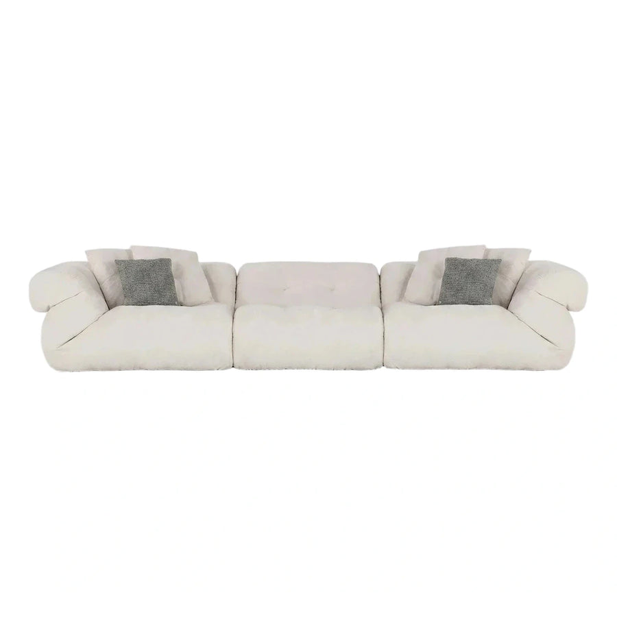 Cream Modular Boucle Sectional Sofa with Pillows