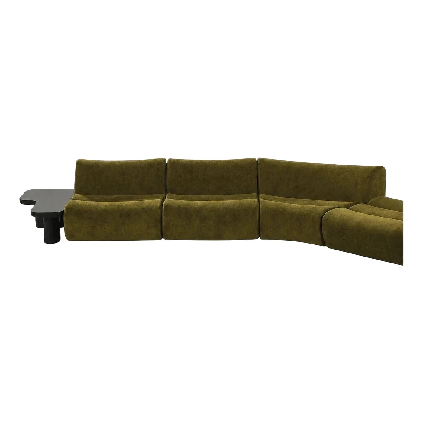 Olive Green Curved Modular Sectional Sofa With Side Table