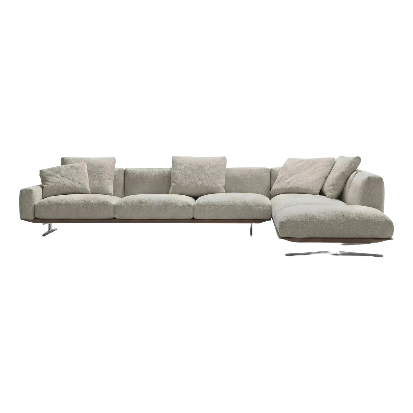 Modern Cream Boucle Sectional Sofa with Wood Base