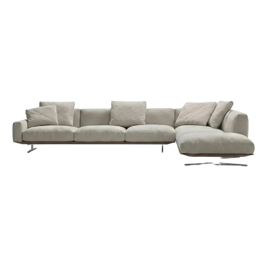 Modern Cream Boucle Sectional Sofa with Wood Base