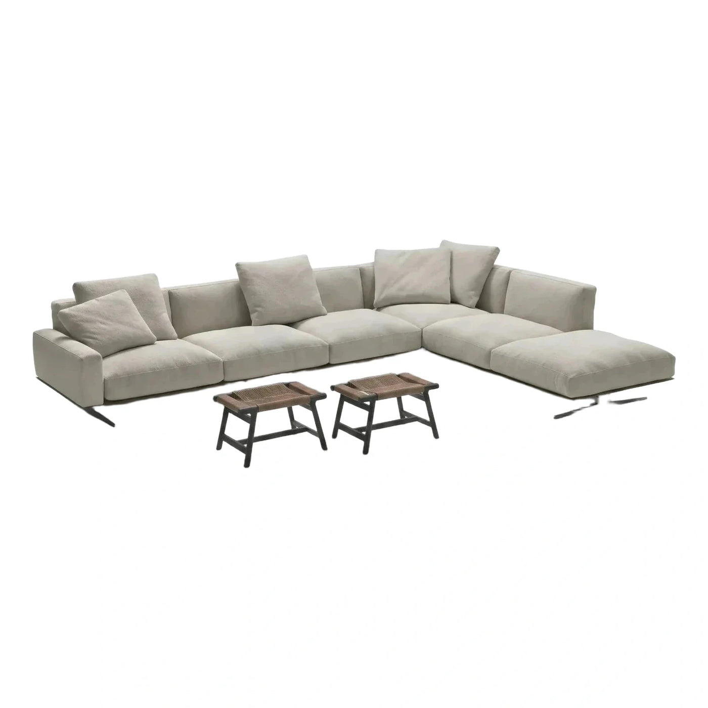 Modern Beige Fabric L-Shaped Sectional Sofa