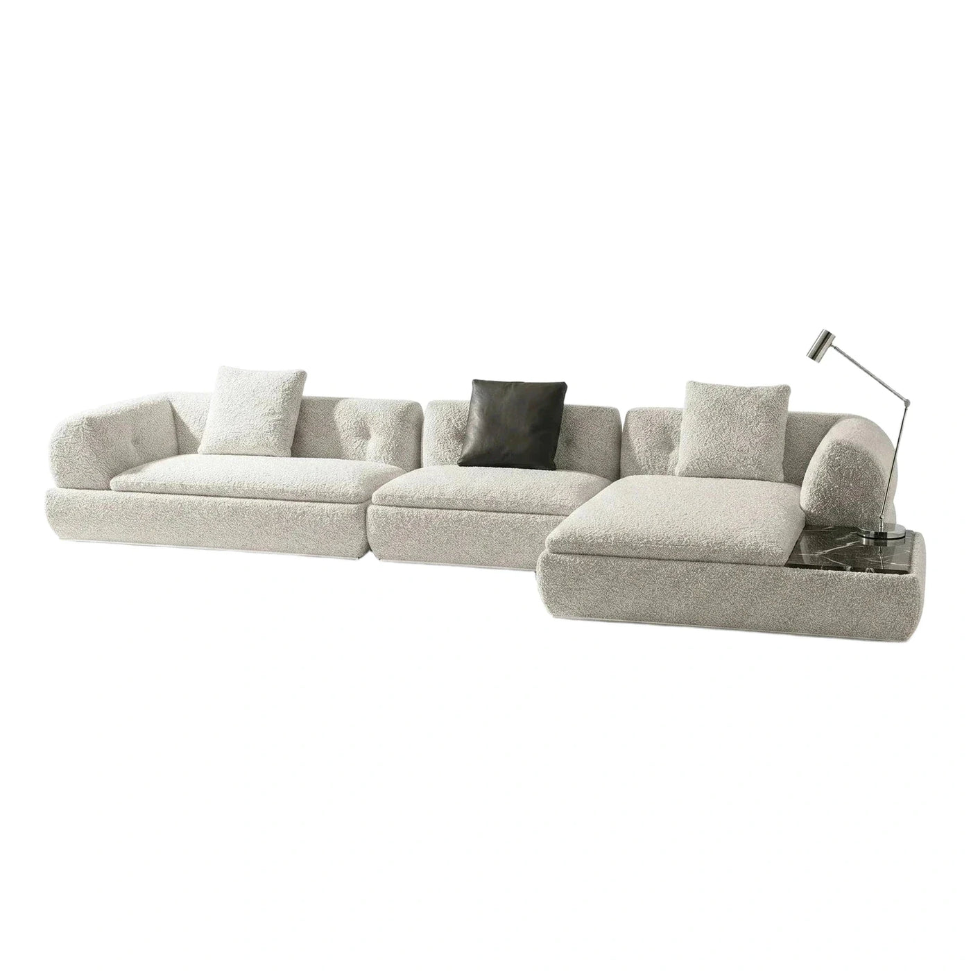 Cream Boucle Modular Sectional Sofa with Marble Side Table
