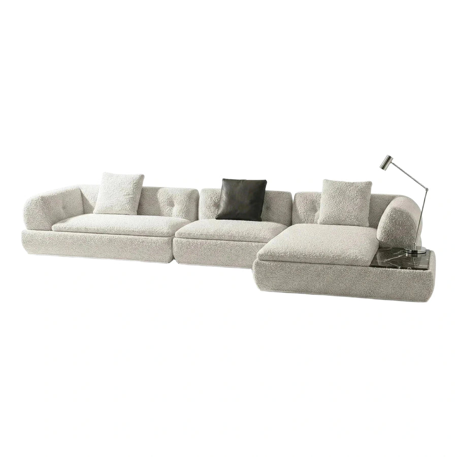 Cream Boucle Modular Sectional Sofa with Marble Side Table