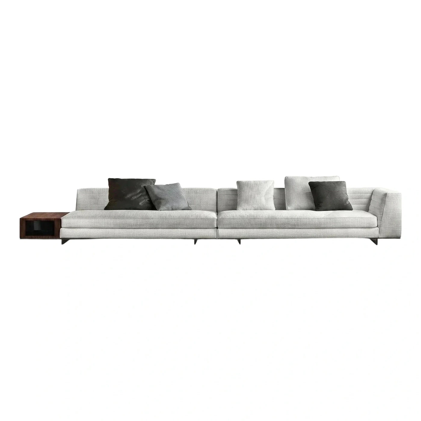 Modern Light Grey Fabric Sofa with Wood Side Table