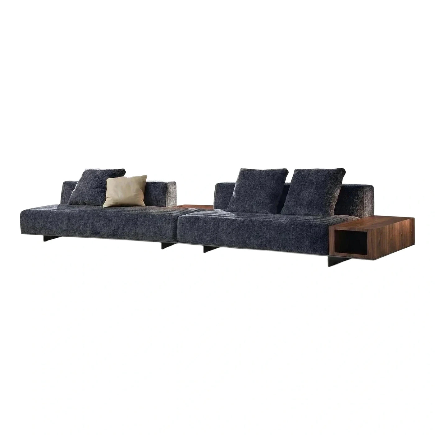 Modern Dark Grey Modular Sectional Sofa with Wooden Tables