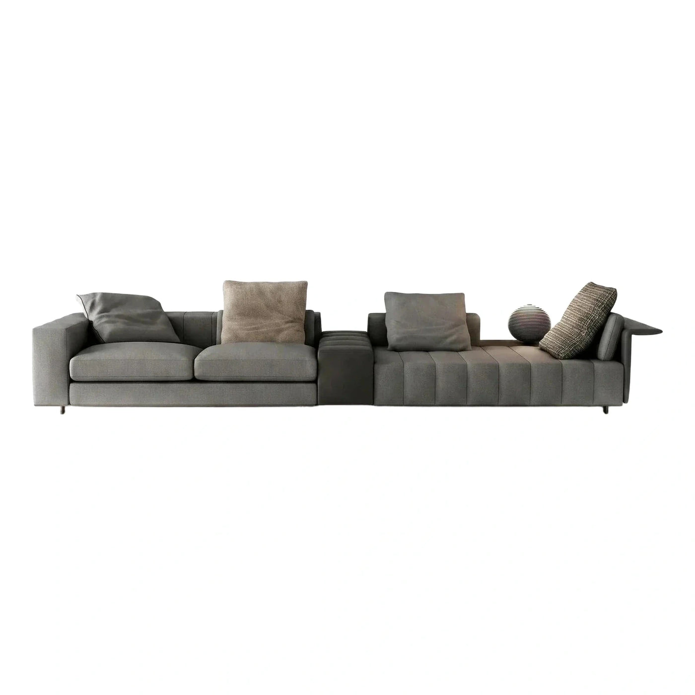 Modern Grey Modular Sectional Sofa with Leather Console