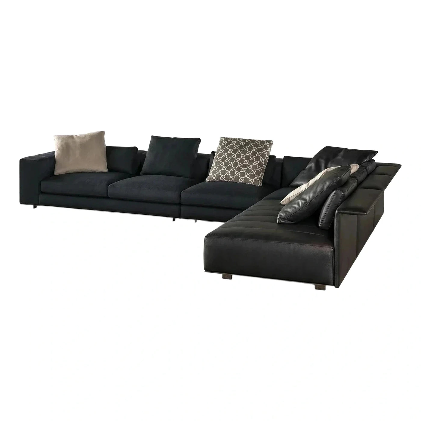 Modern Black Mixed Material L-Shaped Sectional Sofa