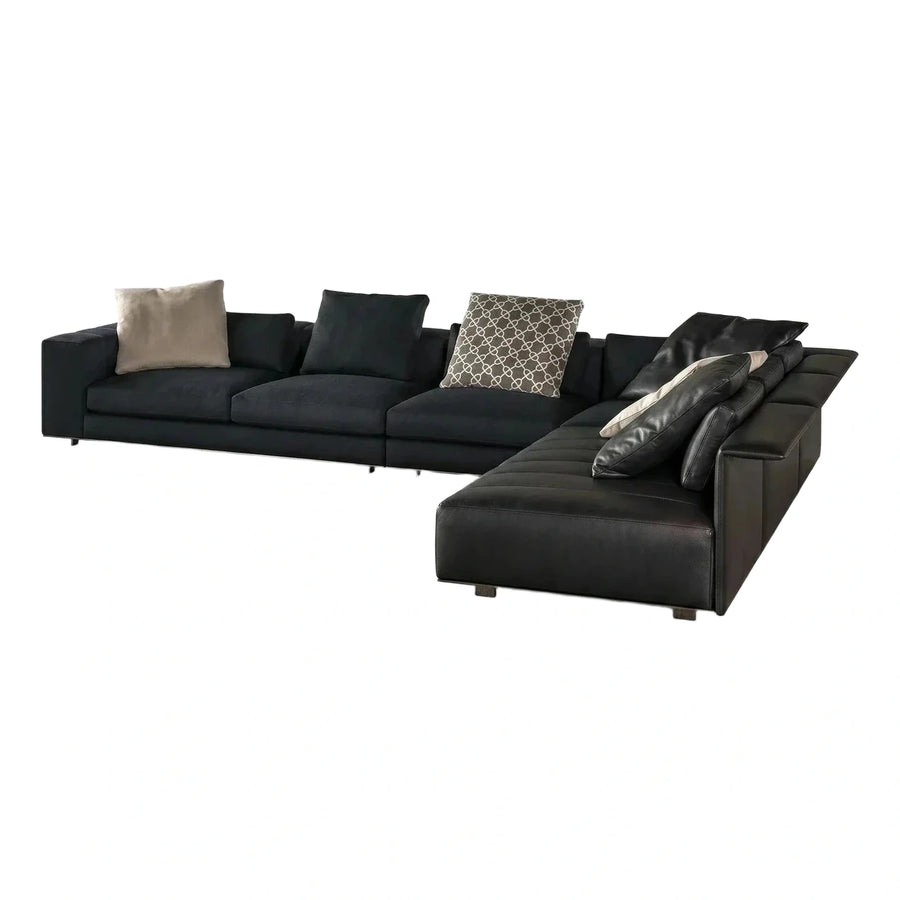 Modern Black Mixed Material L-Shaped Sectional Sofa