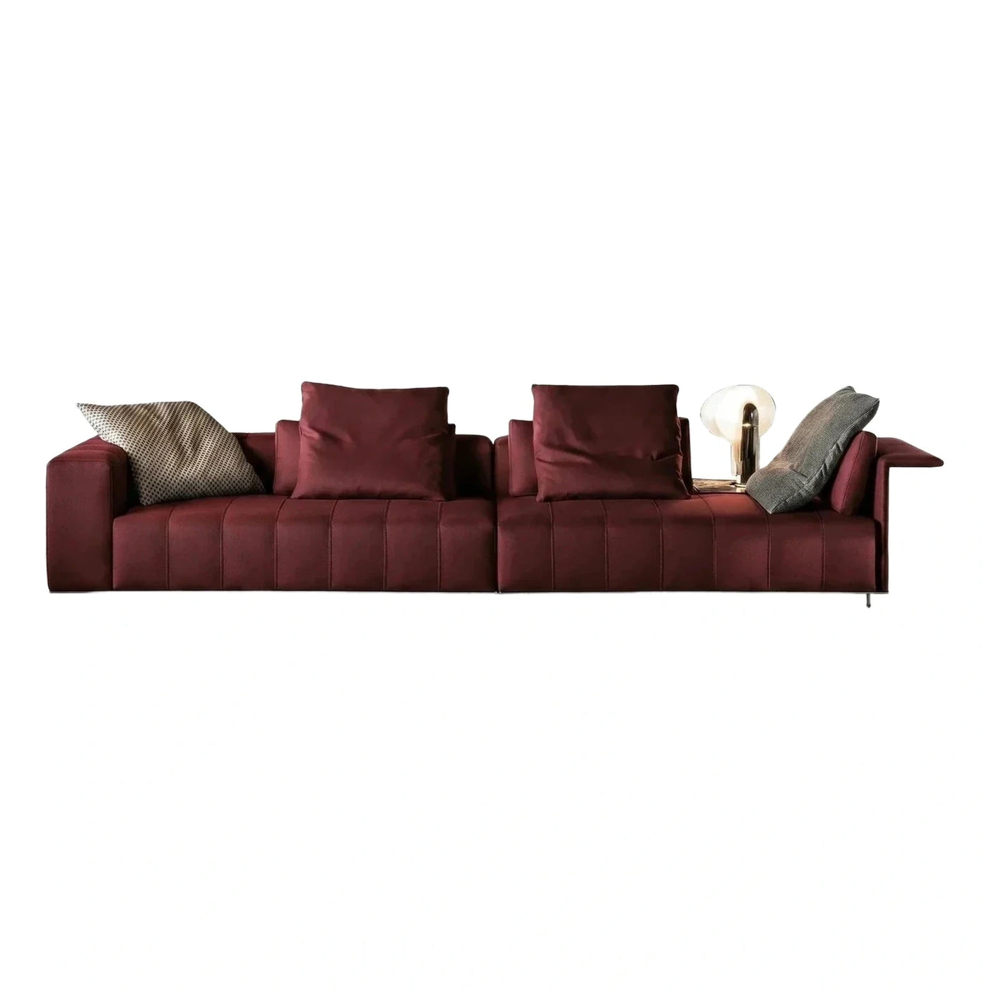 Modern Burgundy Modular Sofa with Channel Stitching