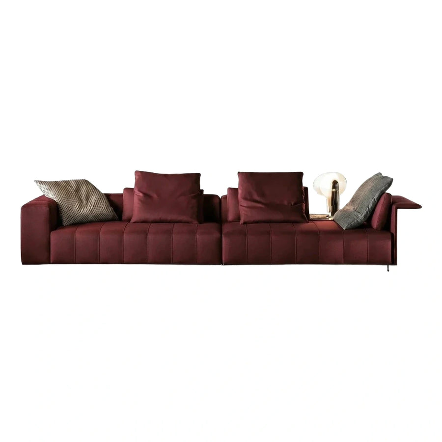 Modern Burgundy Modular Sofa with Channel Stitching