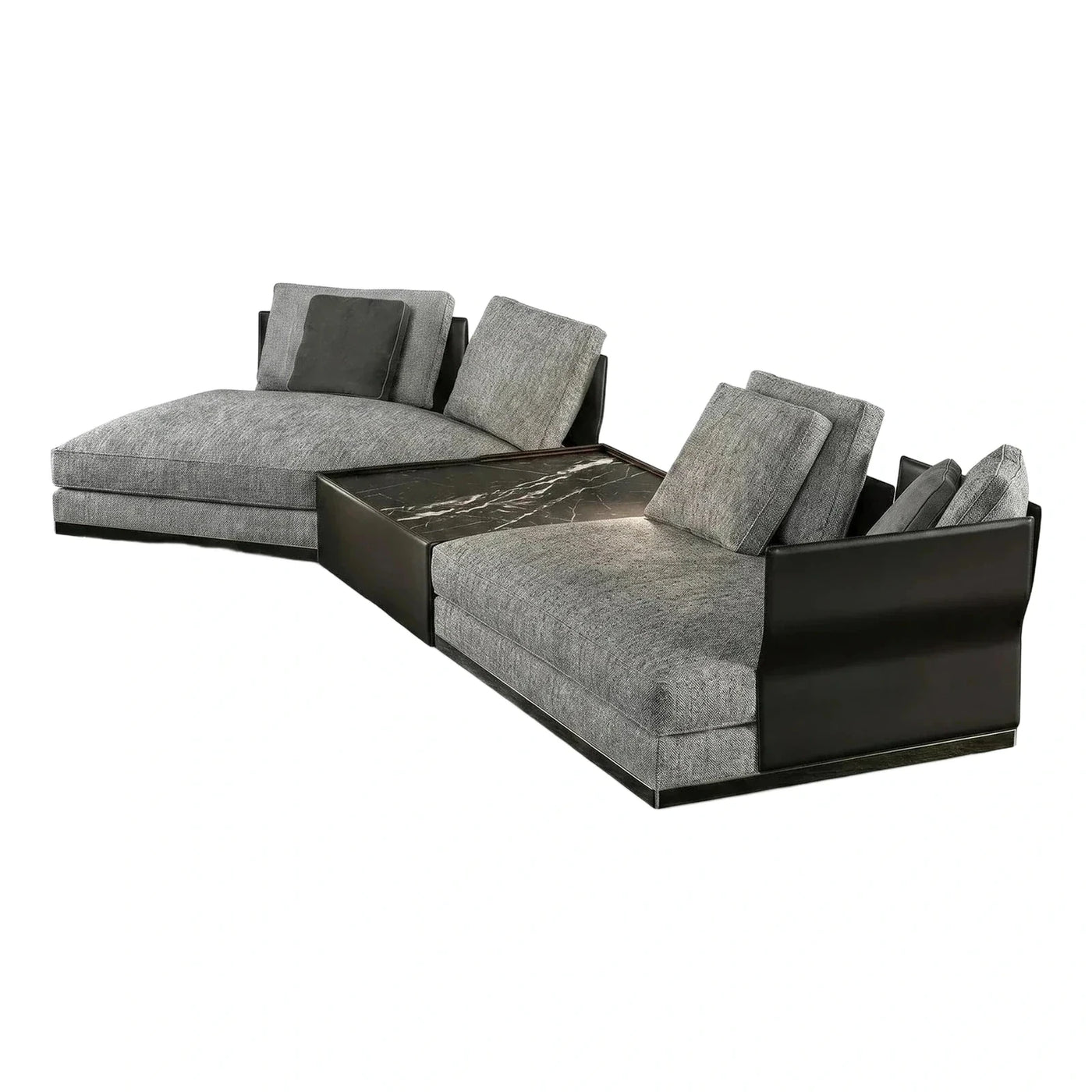 Modern Grey Fabric Sectional Sofa with Marble Table