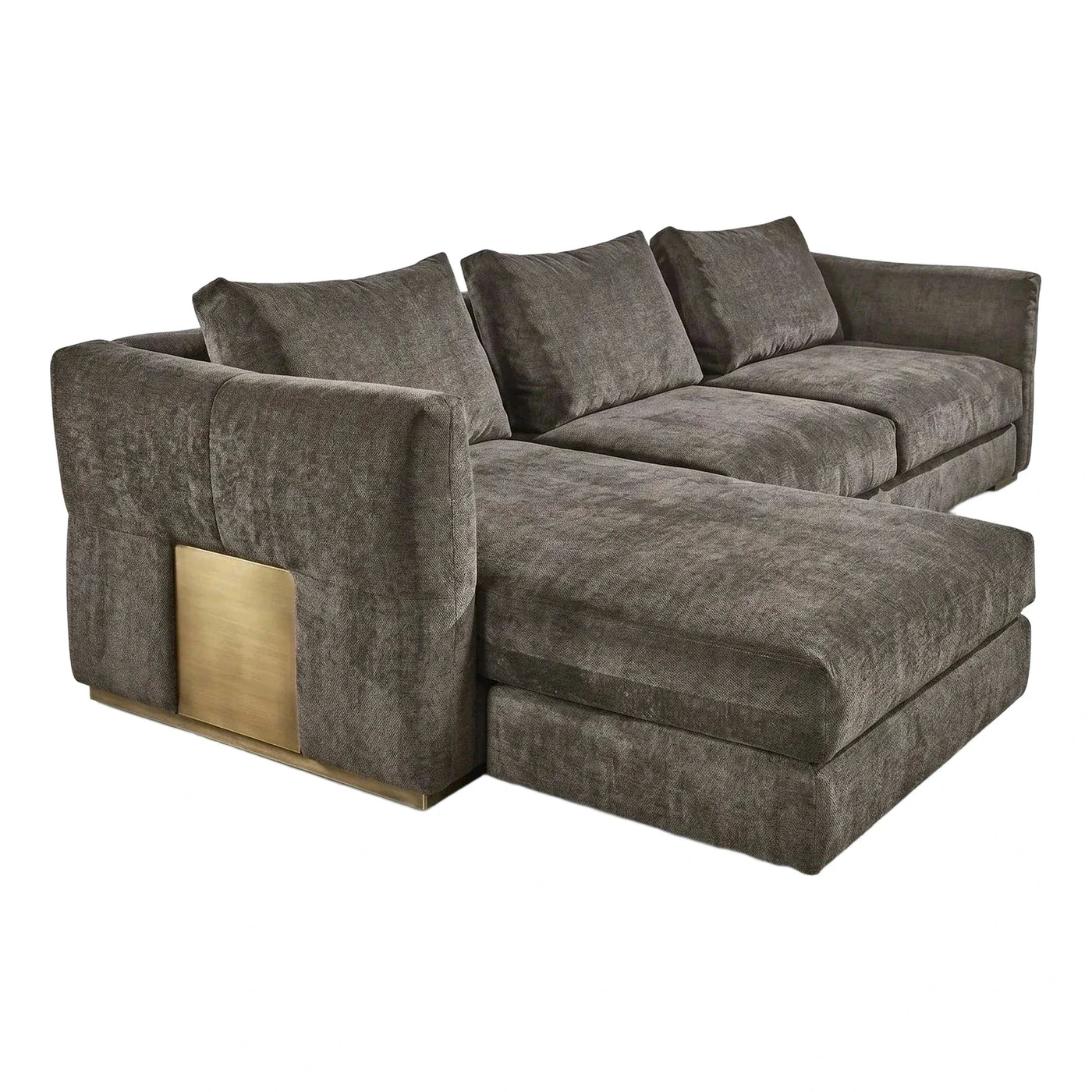 Modern Grey Fabric Sectional Sofa with Brass Accents