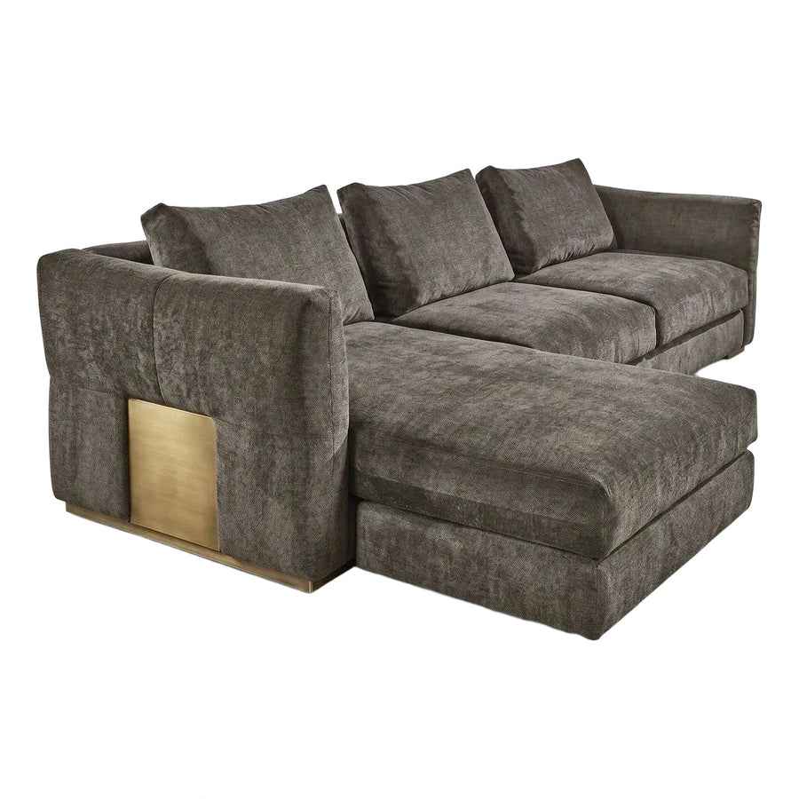 Modern Grey Fabric Sectional Sofa with Brass Accents