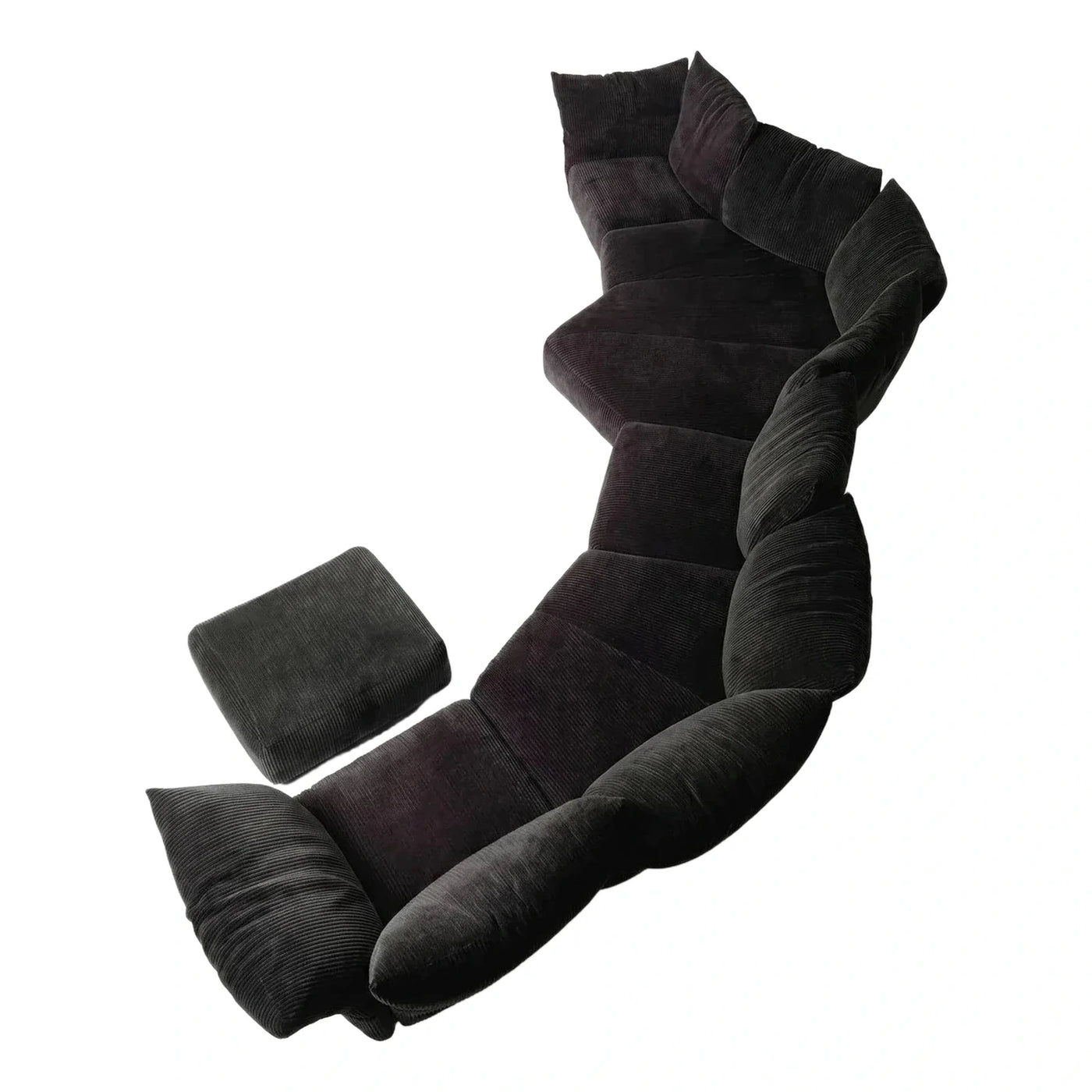 Black Corduroy Modular Serpentine Sectional Sofa with Ottoman