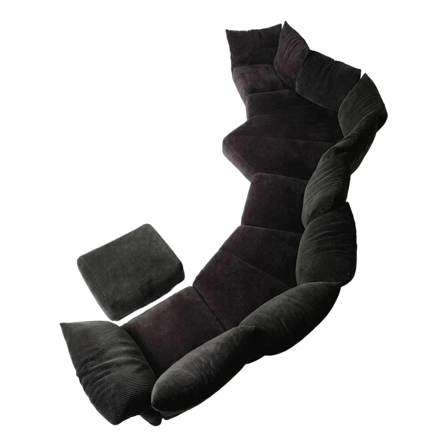 Black Corduroy Modular Serpentine Sectional Sofa with Ottoman