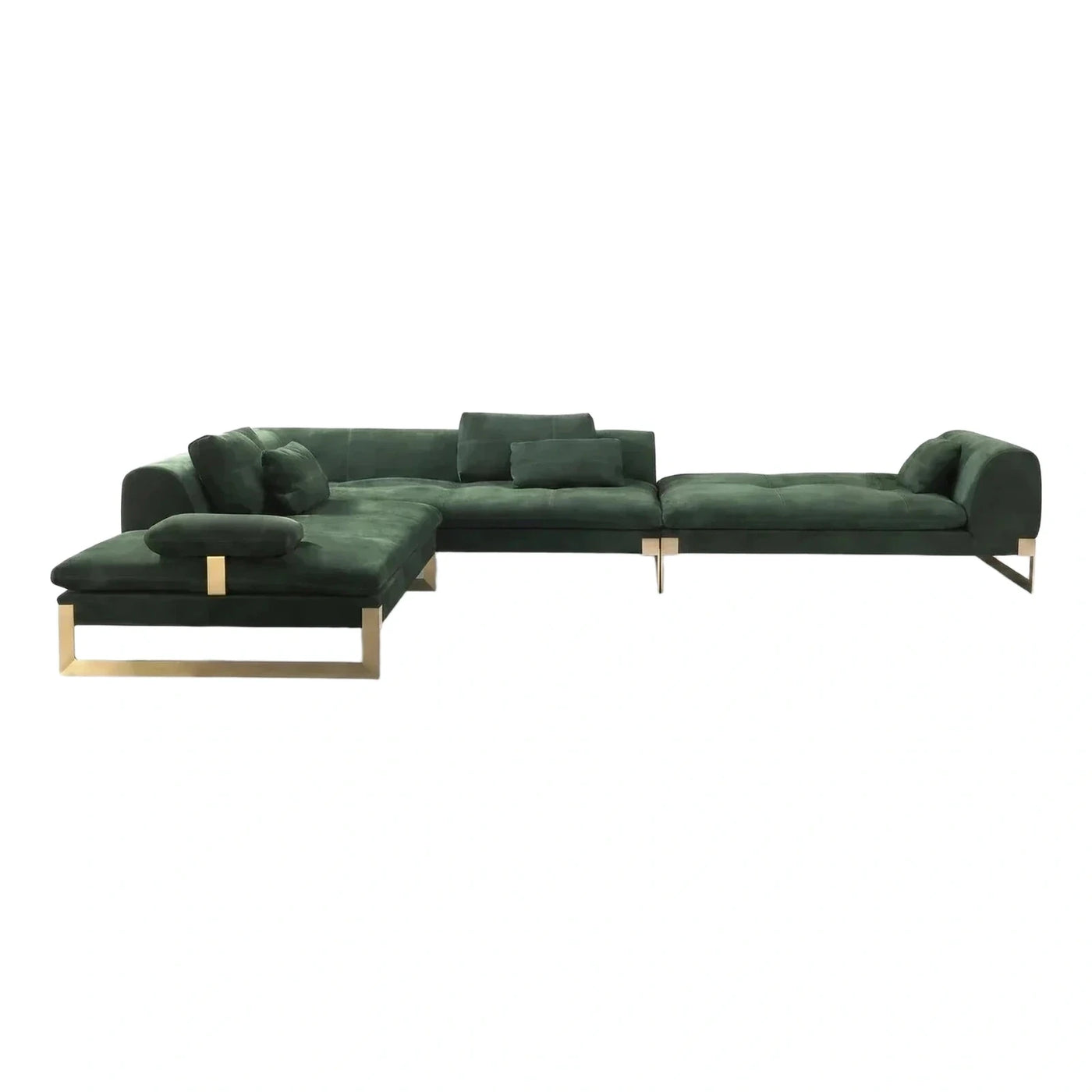 Emerald Green Velvet Sectional Sofa with Gold Legs