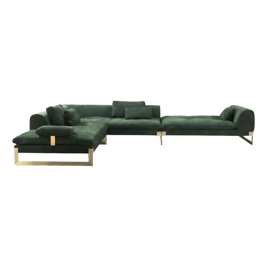 Emerald Green Velvet Sectional Sofa with Gold Legs