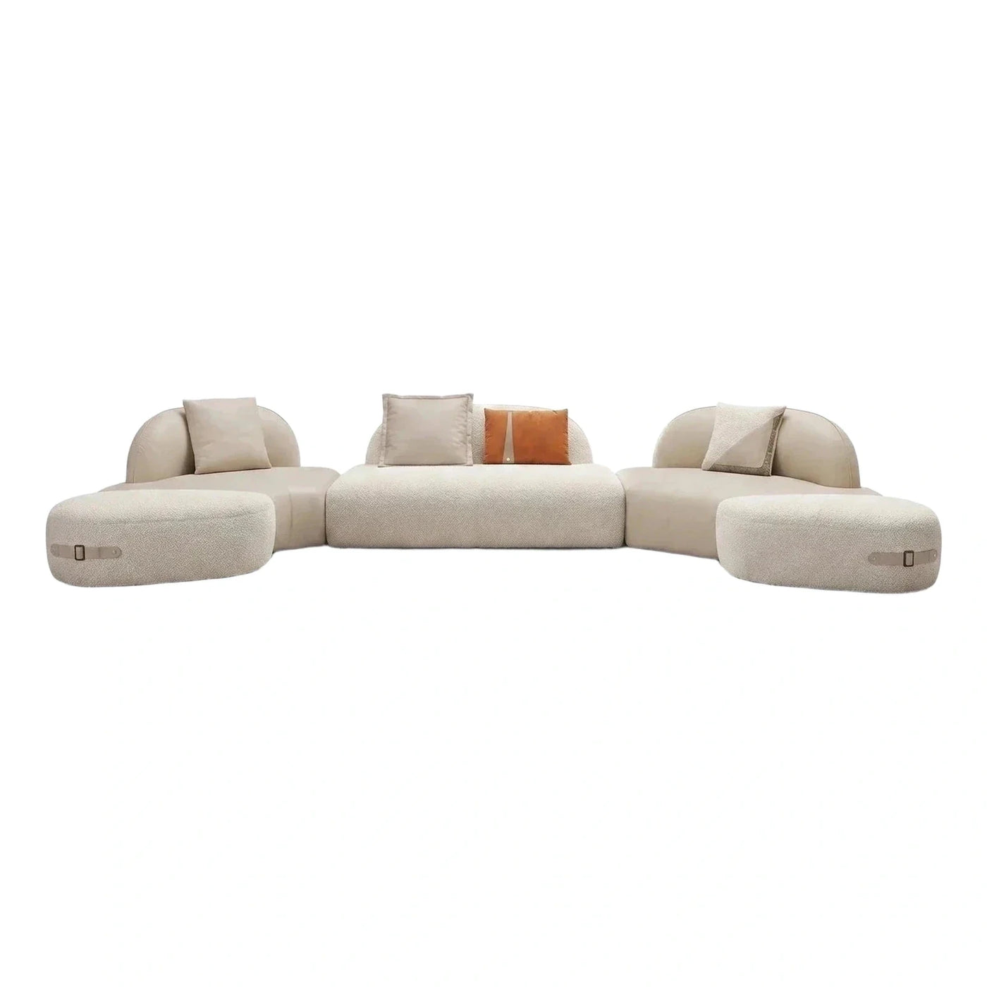 Cream Modular Sectional Sofa with Boucle and Leather