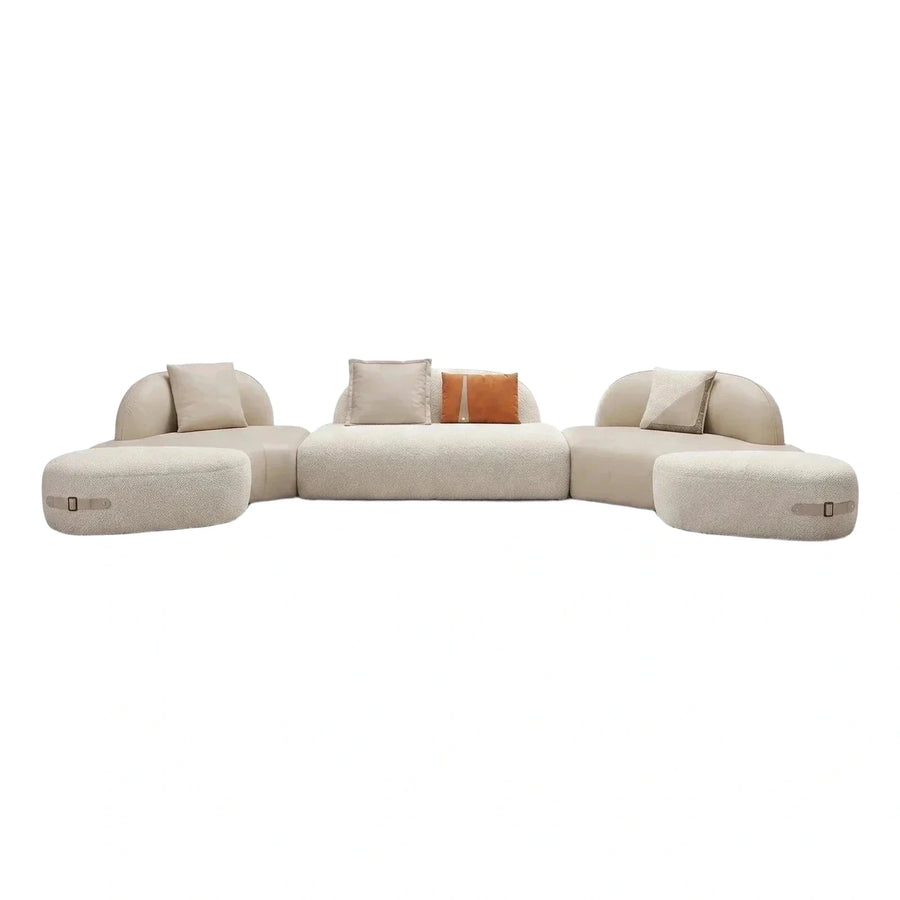 Cream Modular Sectional Sofa with Boucle and Leather