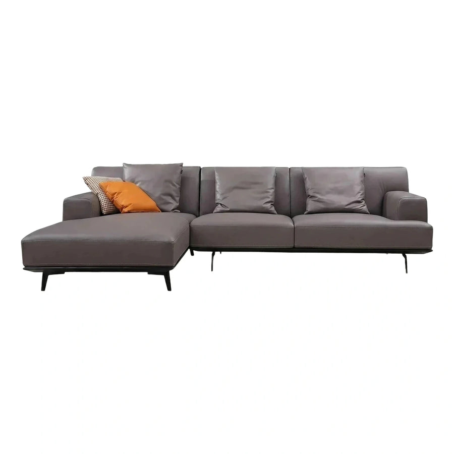Modern Grey Leather Sectional Sofa With Chaise