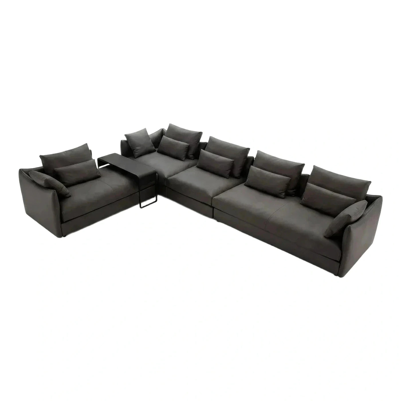 Modern Dark Grey Leather Modular Sectional Sofa