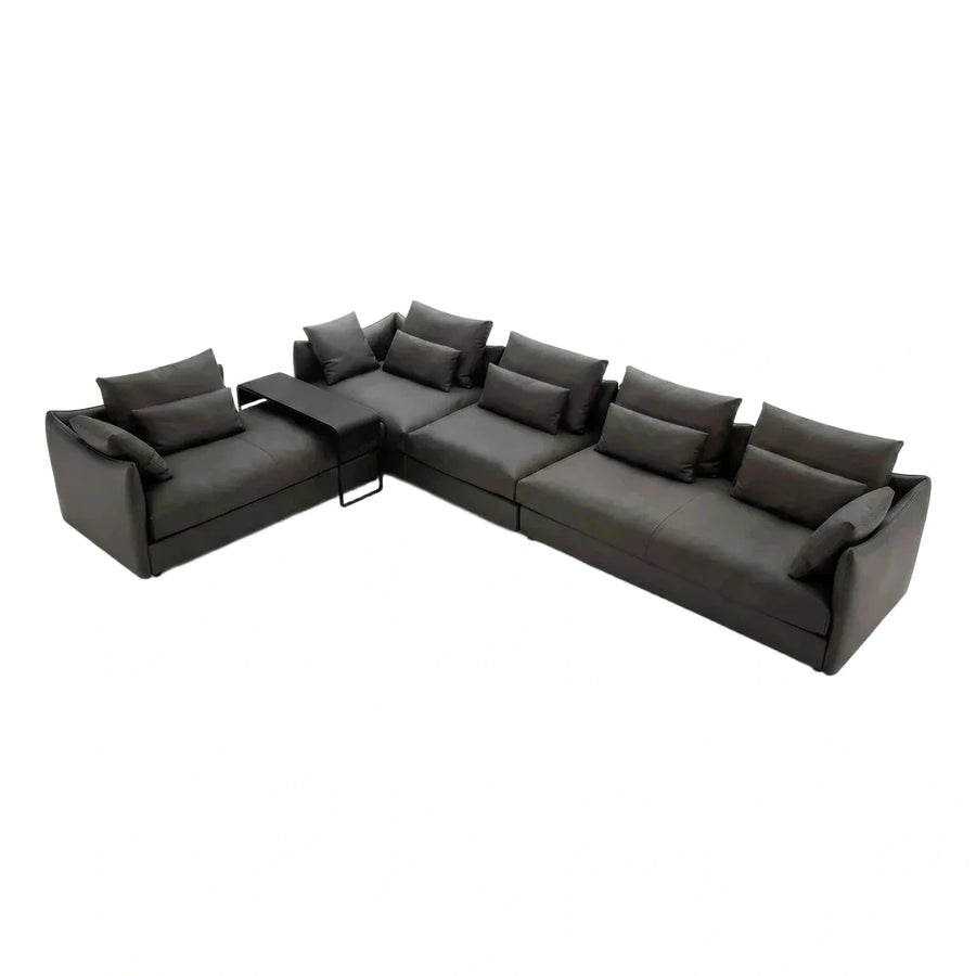 Modern Dark Grey Leather Modular Sectional Sofa