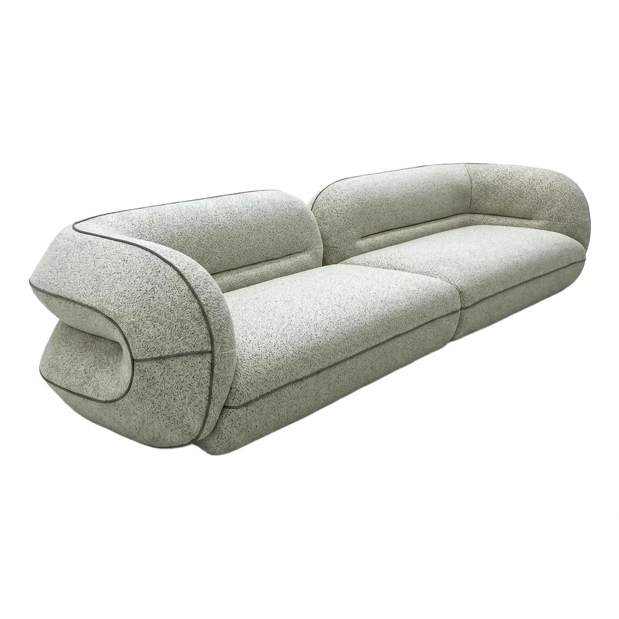 Modern Curved Boucle Sofa with Contrast Piping