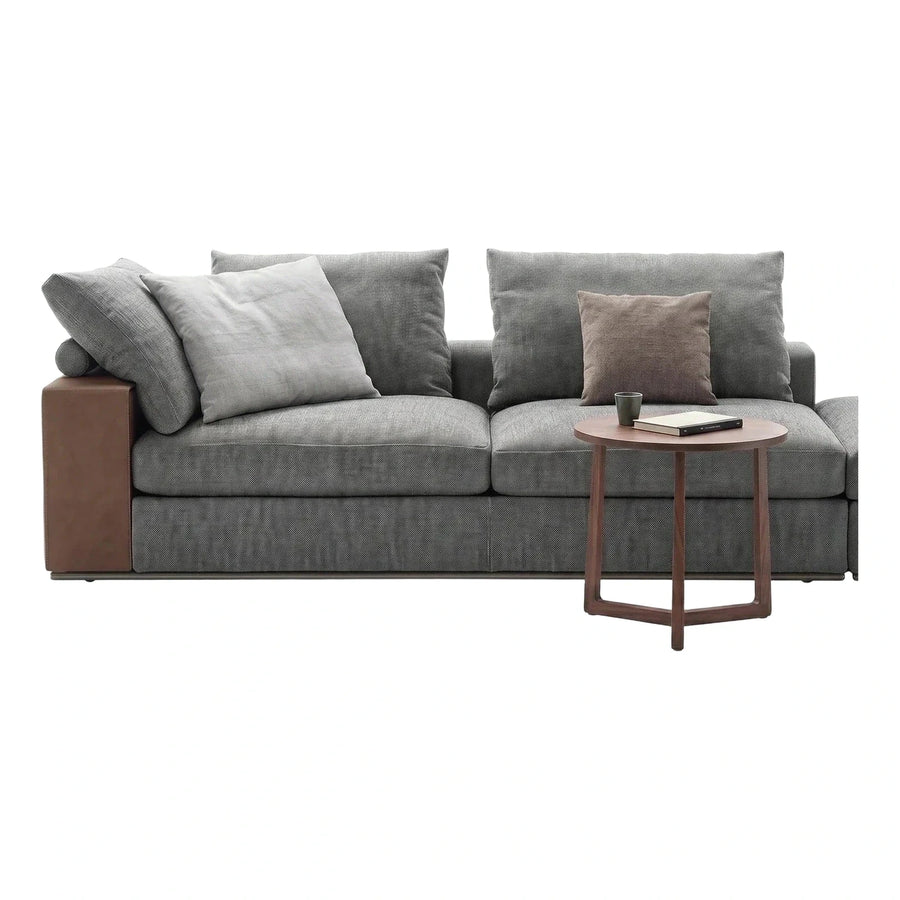 Modern Grey Fabric Sofa with Brown Leather Armrest
