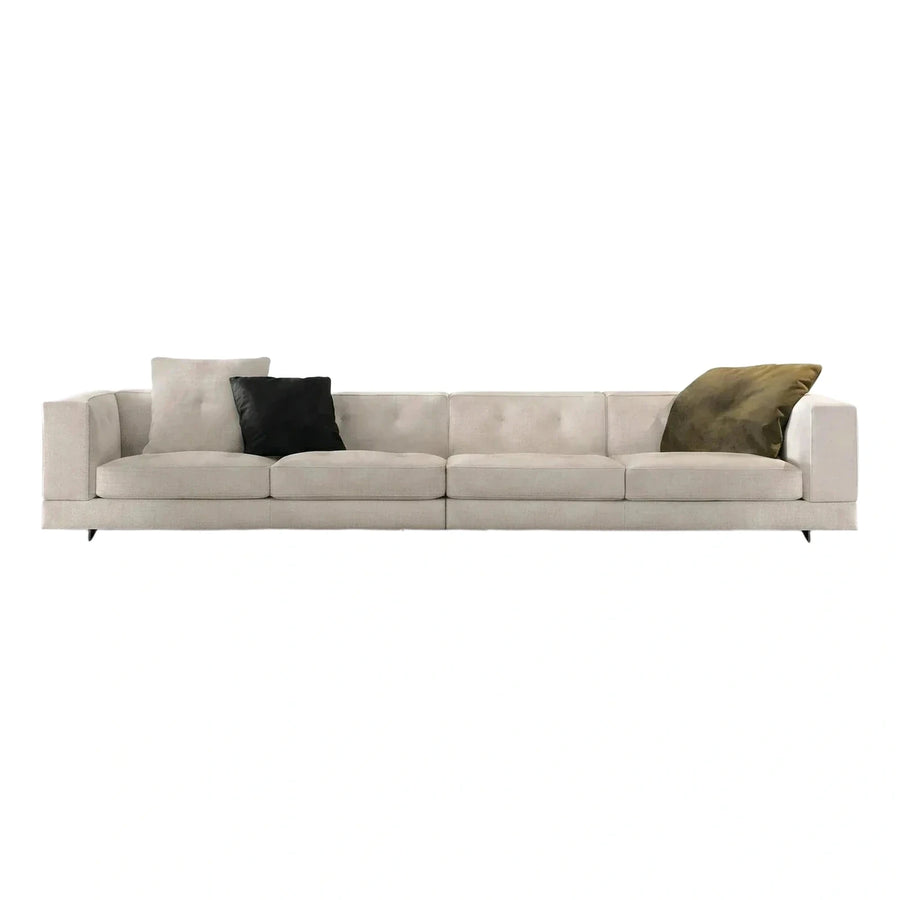 Modern Beige Fabric Four-Seater Sofa with Tufted Back