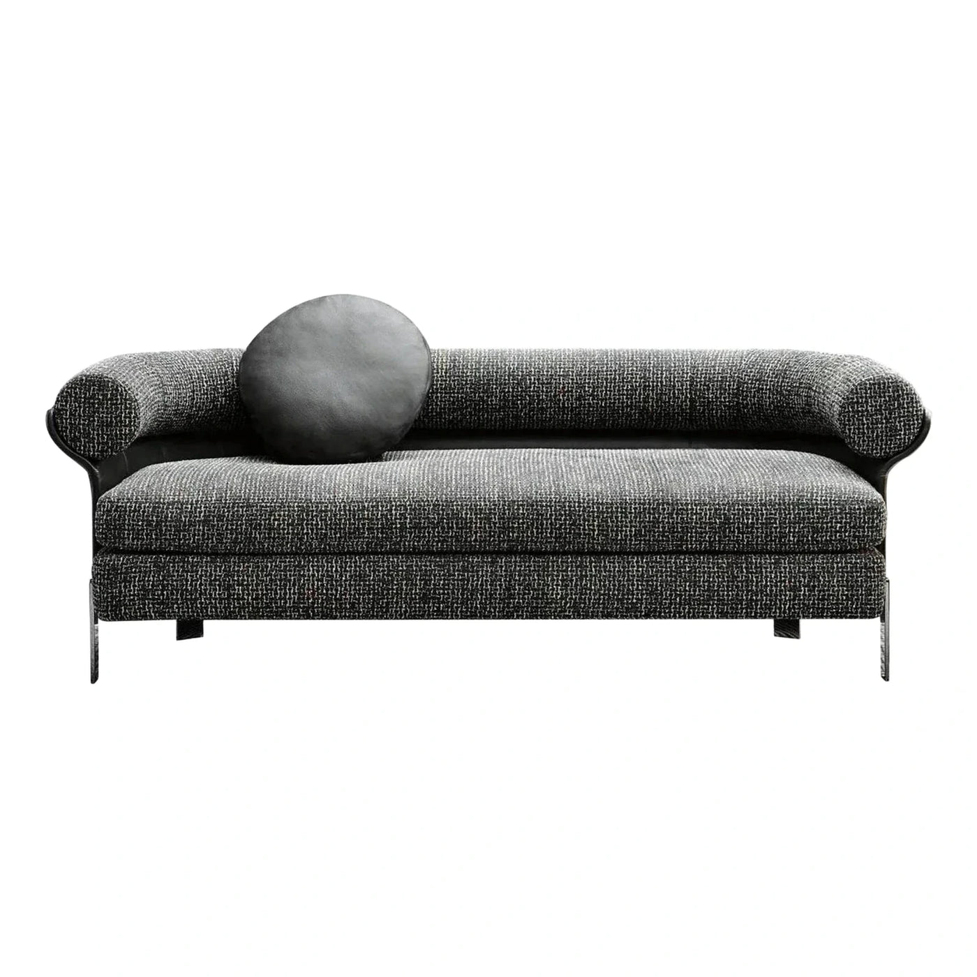 Modern Grey Textured Curved Sofa With Round Pillow