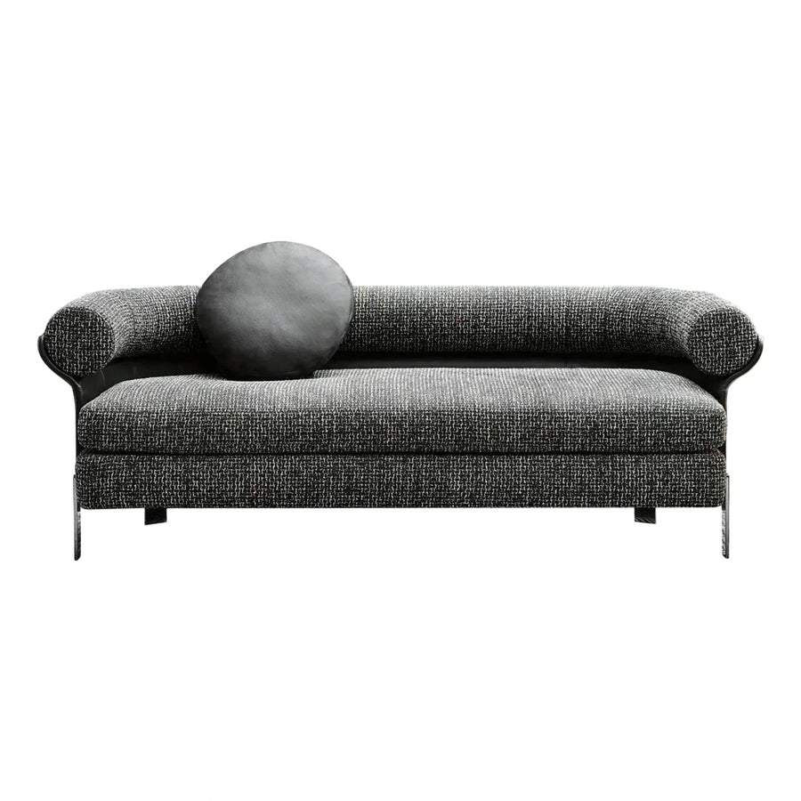 Modern Grey Textured Curved Sofa With Round Pillow