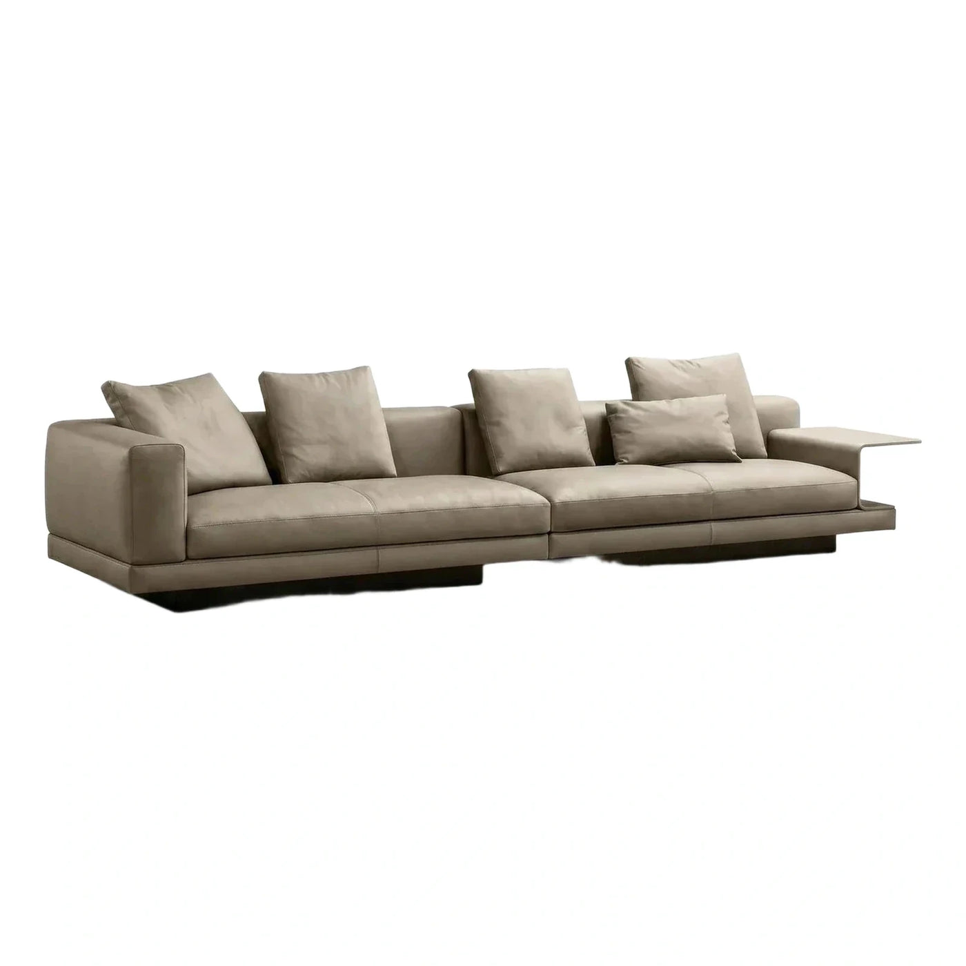 Modern Beige Leather Sofa with Side Table